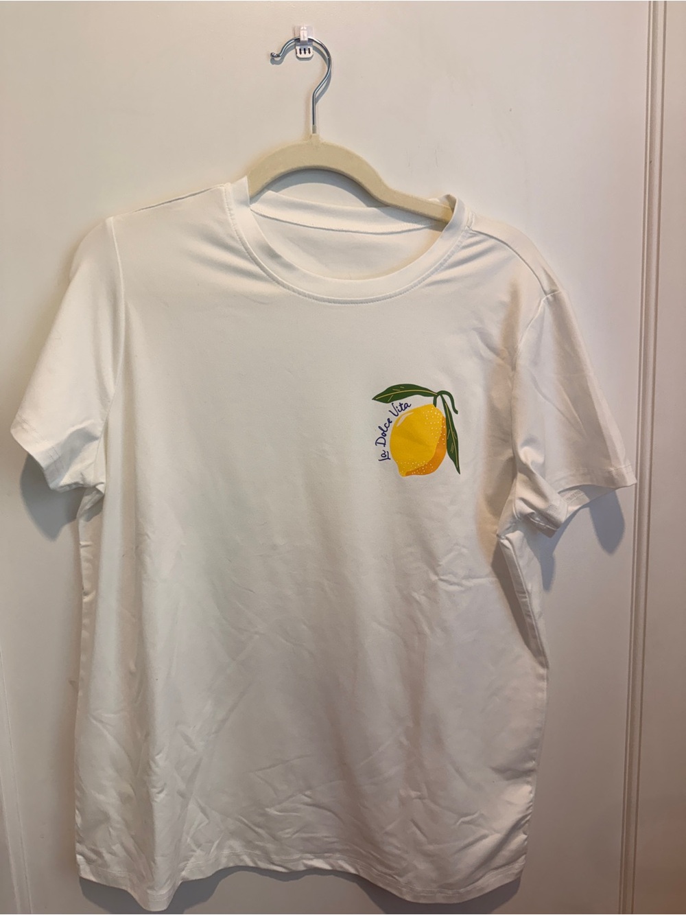 SHEIN White Short Sleeve Tee with Yellow Lemon Chest Graphic